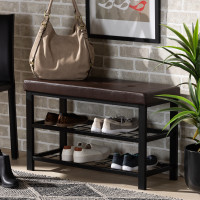 Baxton Studio 10A-115BR-Dark Brown/Metal-Bench Rance Modern Industrial Dark Brown Faux Leather Upholstered and Black Metal Shoe Storage Bench>